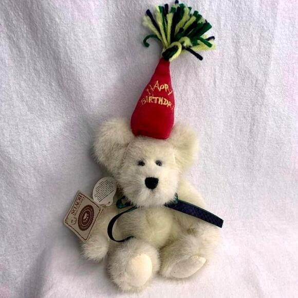 Boyds Collection 2001 Happy Birthday Bear Plush Off White w/Red Party Hat - Picture 1 of 9